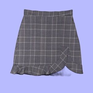 Zara Asymmetrical Plaid Skirt in Black and White